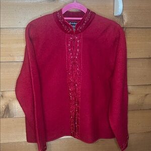Alexandra Bartlett Vintage Velvet Wool Red Bead Rose Embroidered Clasp Jacket L